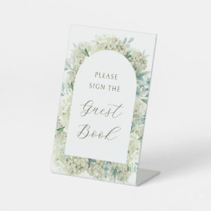 White Hydrangea Guest Book Pedestal Sign