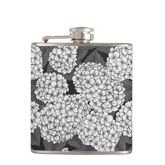 White hydrangea hip flask (Front)