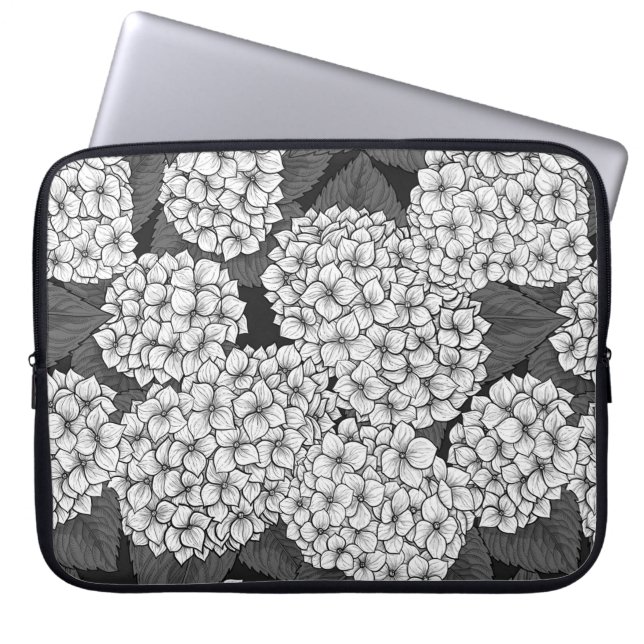 White hydrangea laptop sleeve (Front)