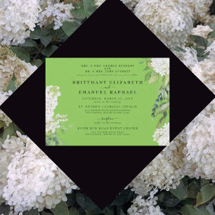 White Hydrangea Lime Green Both Parents Wedding Invitation