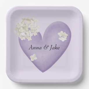 White Hydrangea on Purple Paper Plate