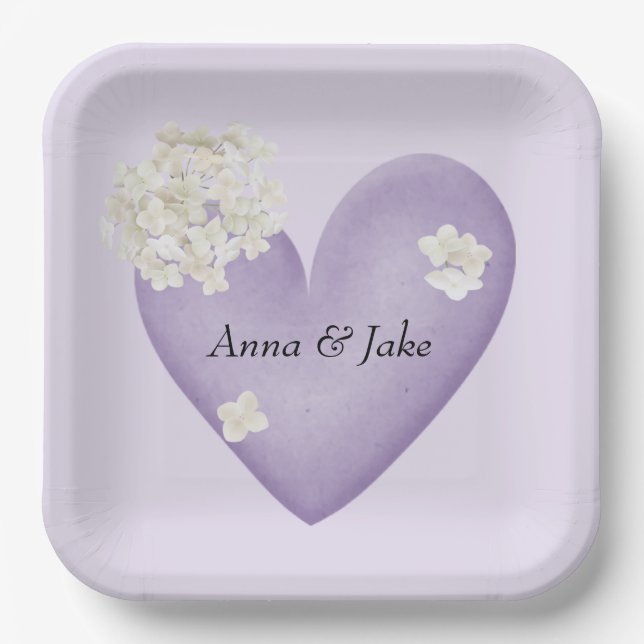 White Hydrangea on Purple Paper Plate (Front)