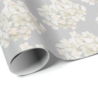 White Hydrangea on Silver Wrapping Paper