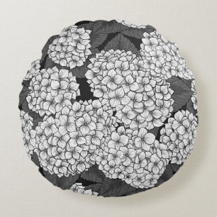 White hydrangea round cushion