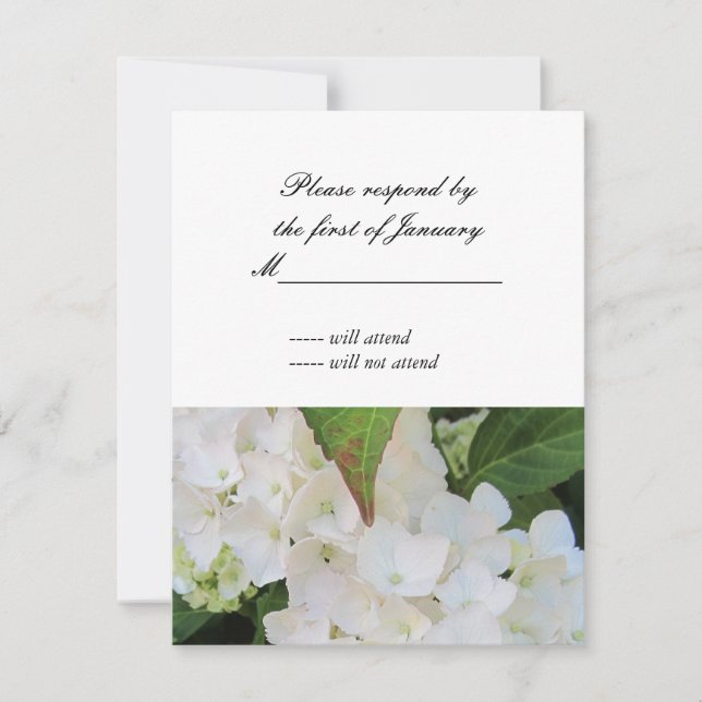 White Hydrangea RSVP Reply Card (Front)
