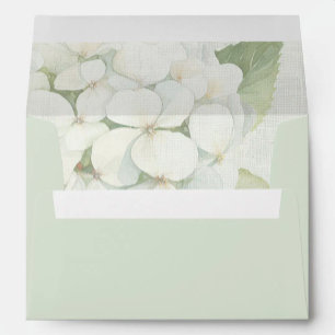 White Hydrangea Sage Green Invite Envelope