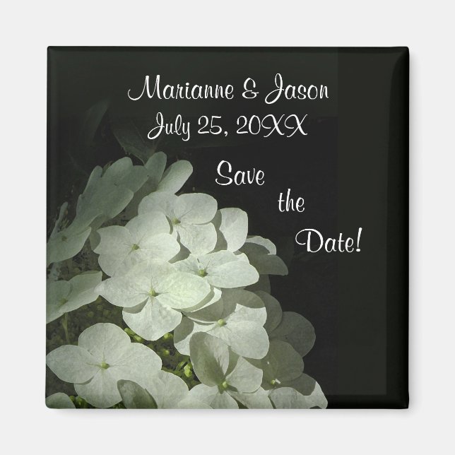 White Hydrangea Save the Date Magnet (Front)