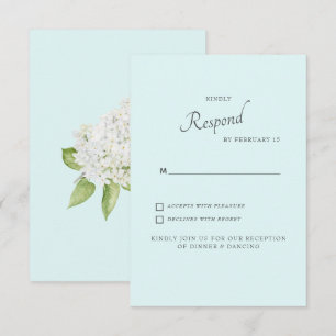 White Hydrangea Seafoam Background Wedding RSVP Card