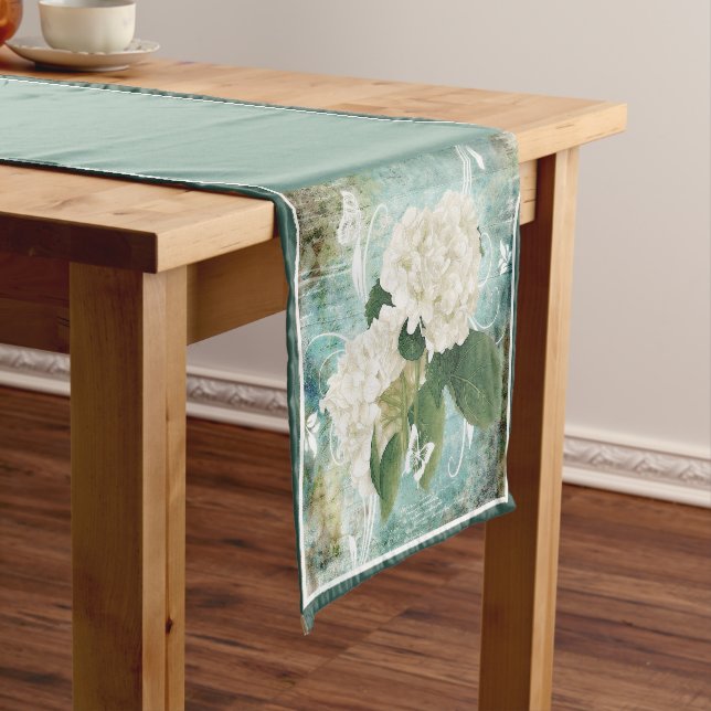 White hydrangea short table runner (In Situ)