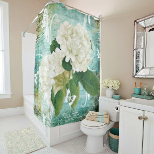 white hydrangea shower curtain