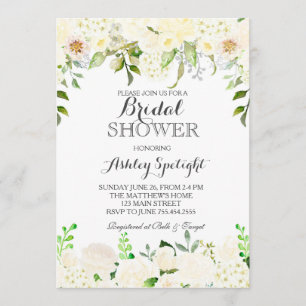 White hydrangea Shower Floral Invitation, Invitation