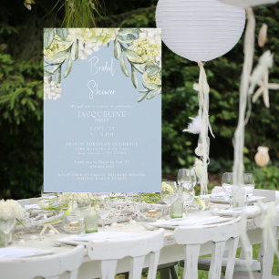 White Hydrangea Sky Blue Bridal Shower Invitation
