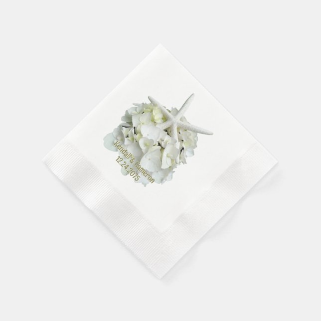 White Hydrangea Starfish Wedding Napkin (Corner)