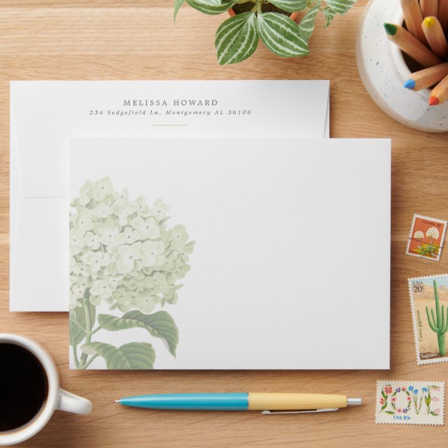 White Hydrangea Stationery or Invitation  Envelope (Desk)