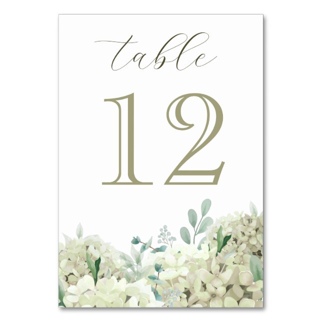 White Hydrangea Table Number (Front)