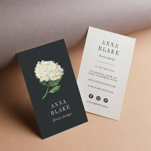 White Hydrangea Vertical Business Card