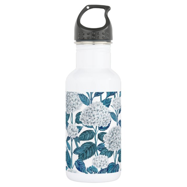 White hydrangea watercolor 532 ml water bottle (Front)