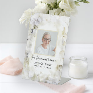 White Hydrangea Watercolor Celebration of Life Pedestal Sign