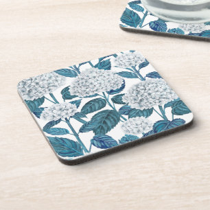 White hydrangea watercolor coaster