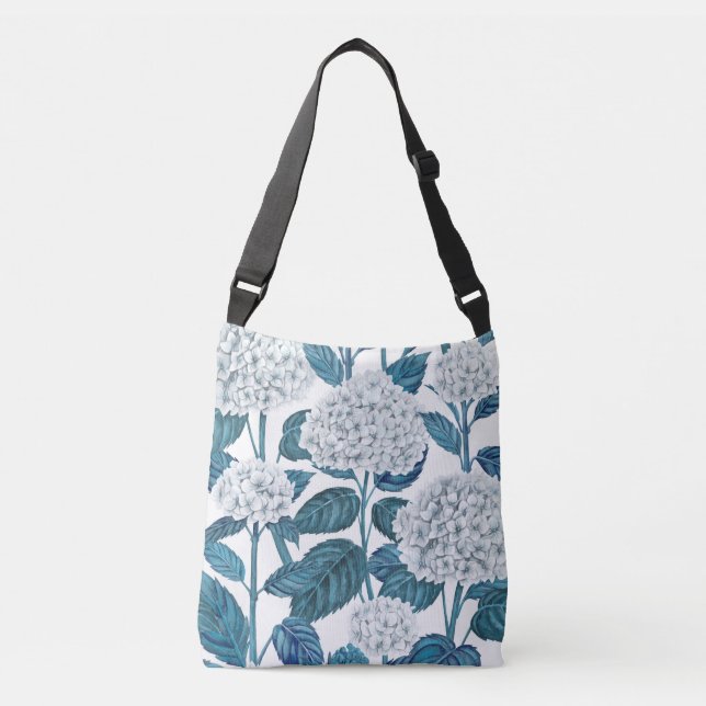 White hydrangea watercolor crossbody bag (Front)
