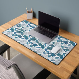 White hydrangea watercolor desk mat