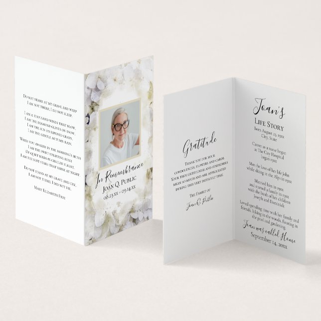 White Hydrangea Watercolor Funeral Memorial Prayer Business Card (Inside and Outside)