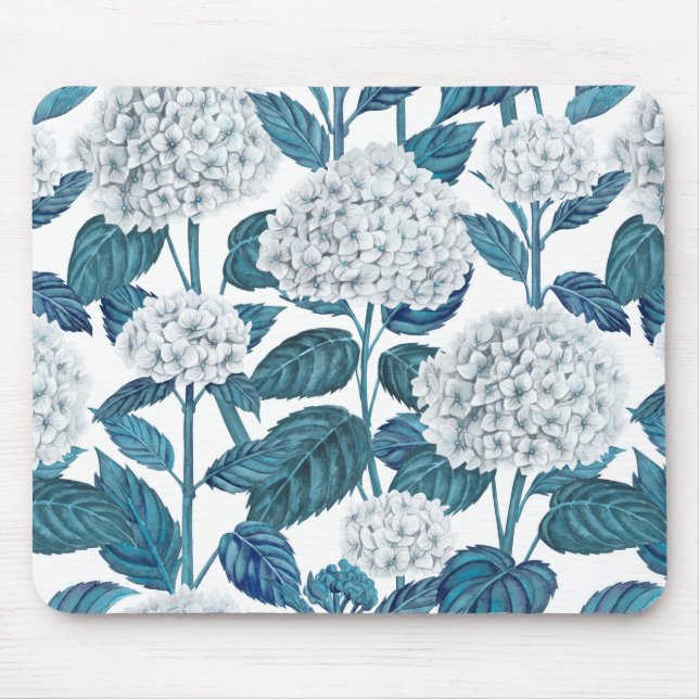 White hydrangea watercolor mouse pad (Front)