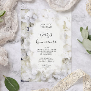 White Hydrangea Watercolor Quinceanera Party Invitation
