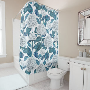 White hydrangea watercolor shower curtain