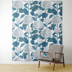White hydrangea watercolor tapestry