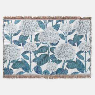 White hydrangea watercolor throw blanket