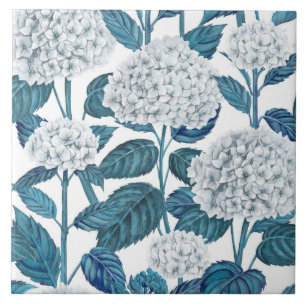 White hydrangea watercolor tile