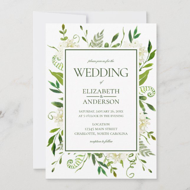White Hydrangea Wedding Invitation (Front)
