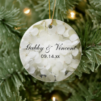 White Hydrangea Wedding Photo Ceramic Tree Decoration