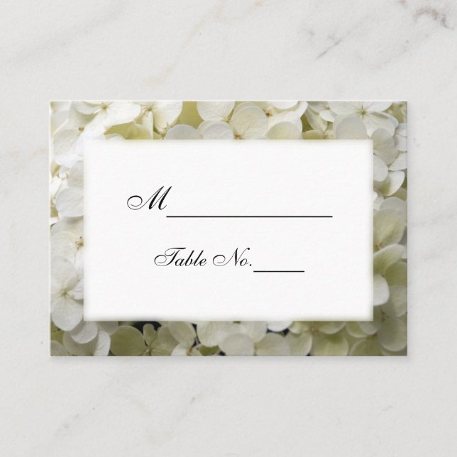 White Hydrangea Wedding Place Card (Front)