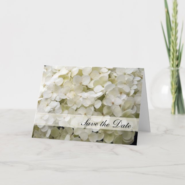 White Hydrangea Wedding Save the Date Announcement (Front)