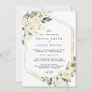 White Hydrangea   White Floral Wedding Invitation