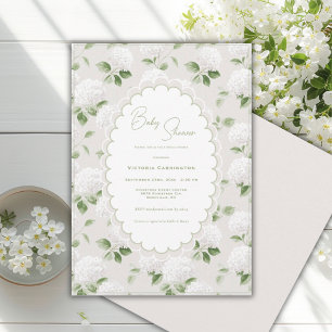 White Hydrangeas and Elegant Baby Shower Invitation