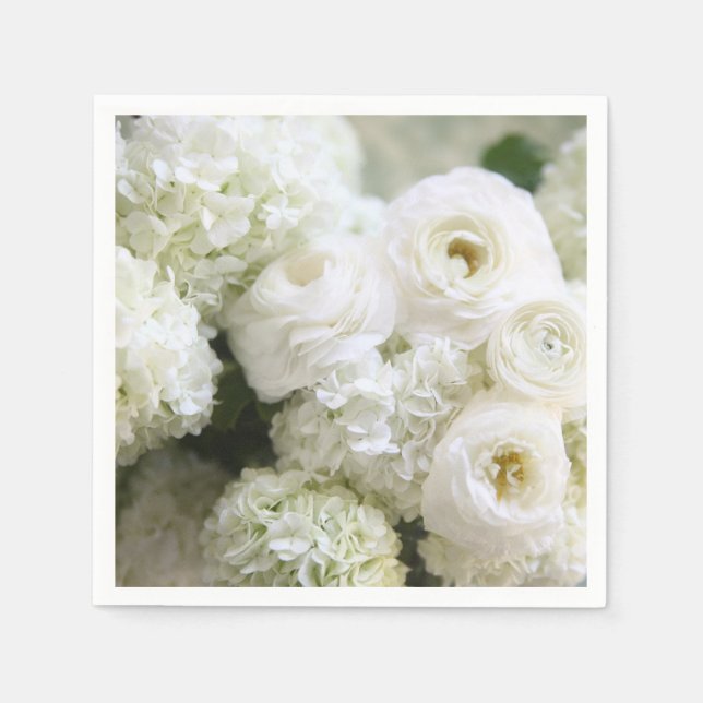 White hydrangeas and ranunculus napkin (Front)