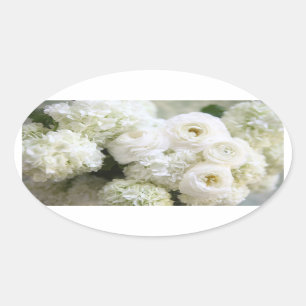 white hydrangeas and ranunculus oval stickers