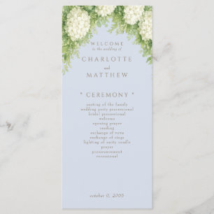 White Hydrangeas Dusty Blue Wedding Program Menu