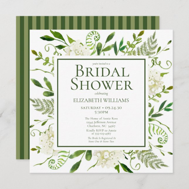White Hydrangeas Floral Watercolor Bridal Shower Invitation (Front/Back)