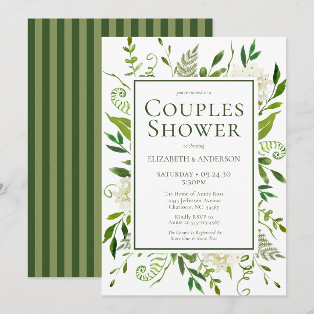 White Hydrangeas Floral Watercolor Couples Shower Invitation (Front/Back)