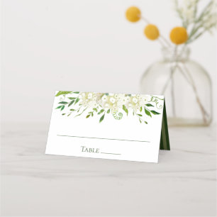 White Hydrangeas Floral Watercolor Wedding Place Card