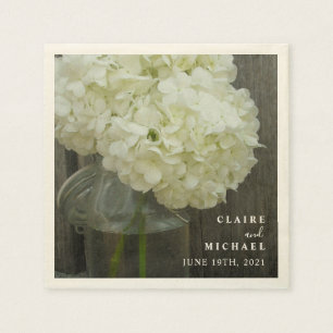 White Hydrangeas Mason Jar Wedding Napkin