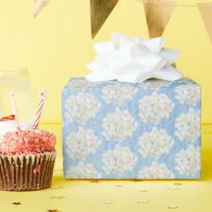 White Hydrangeas On Watercolor Blue  Wrapping Paper