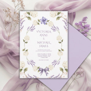White Hydrangeas Purple Floral Elegant Wedding Invitation