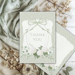 White Hydrangeas Sage Green Polka Dots Vintage Thank You Card