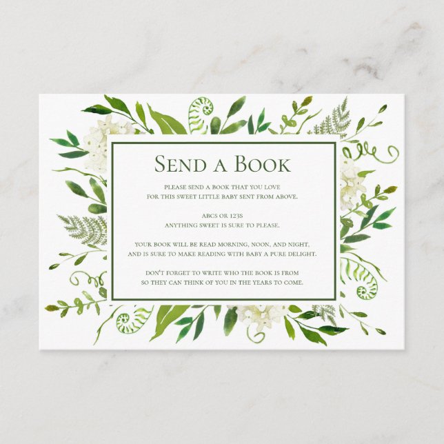 White Hydrangeas Send a Book Virtual Baby Shower Enclosure Card (Front)