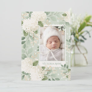 White Hydrangeas Vintage Baby Birth Announcement